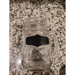 3 Glass Mason Drinking Jars 20 oz Established 1898‎ With Black Label Farm House